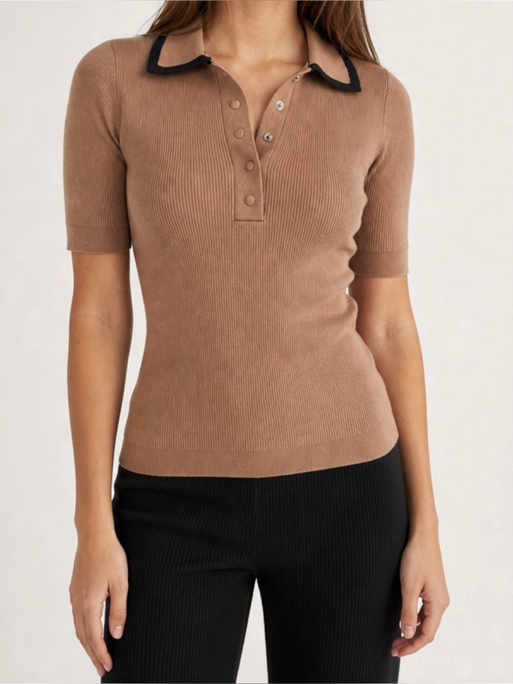 Nakedcashmere Austria Ribbed Polo, Bare Black, Xs